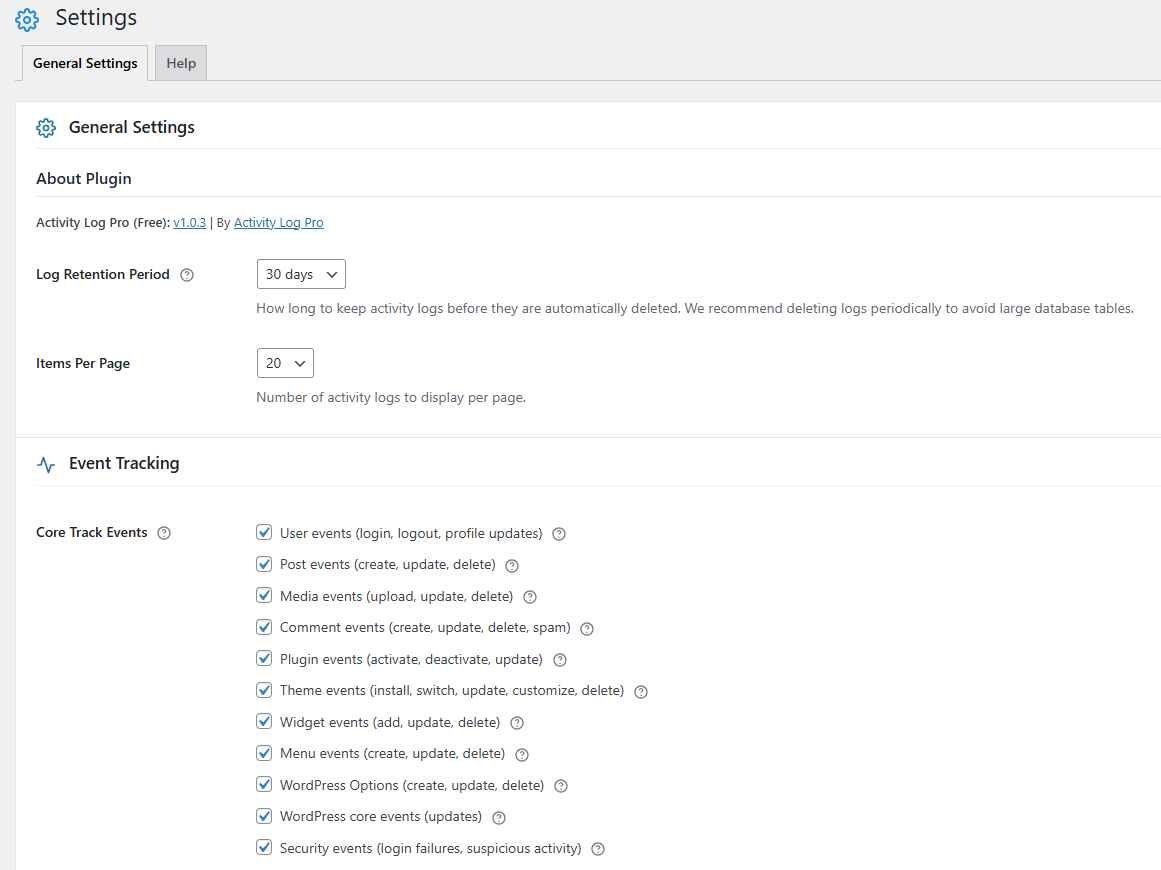 Settings & Configuration - WordPress Activity Log & User Activity Log ...