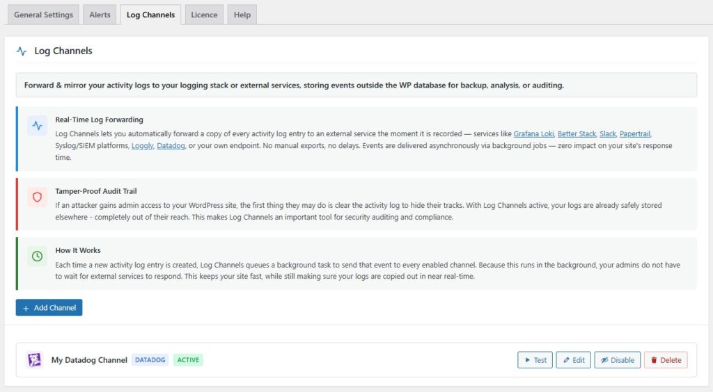 A Datadog Channel saved