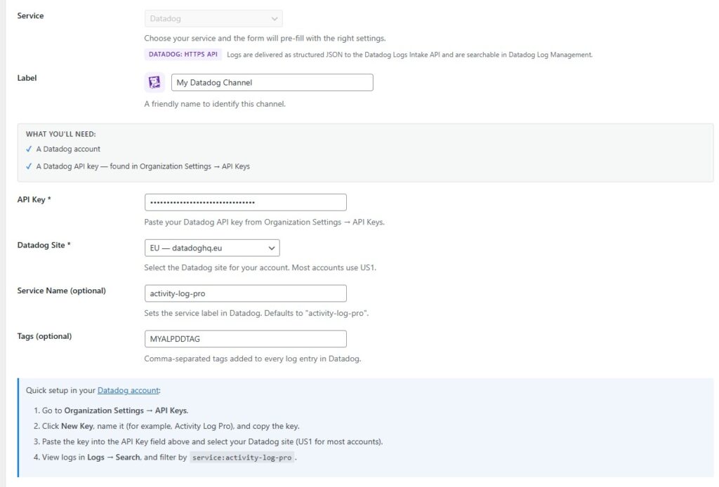 Complete your Datadog Credentials