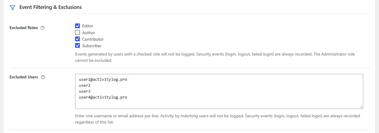 Trim routine noise from the log while keeping security events for everyone